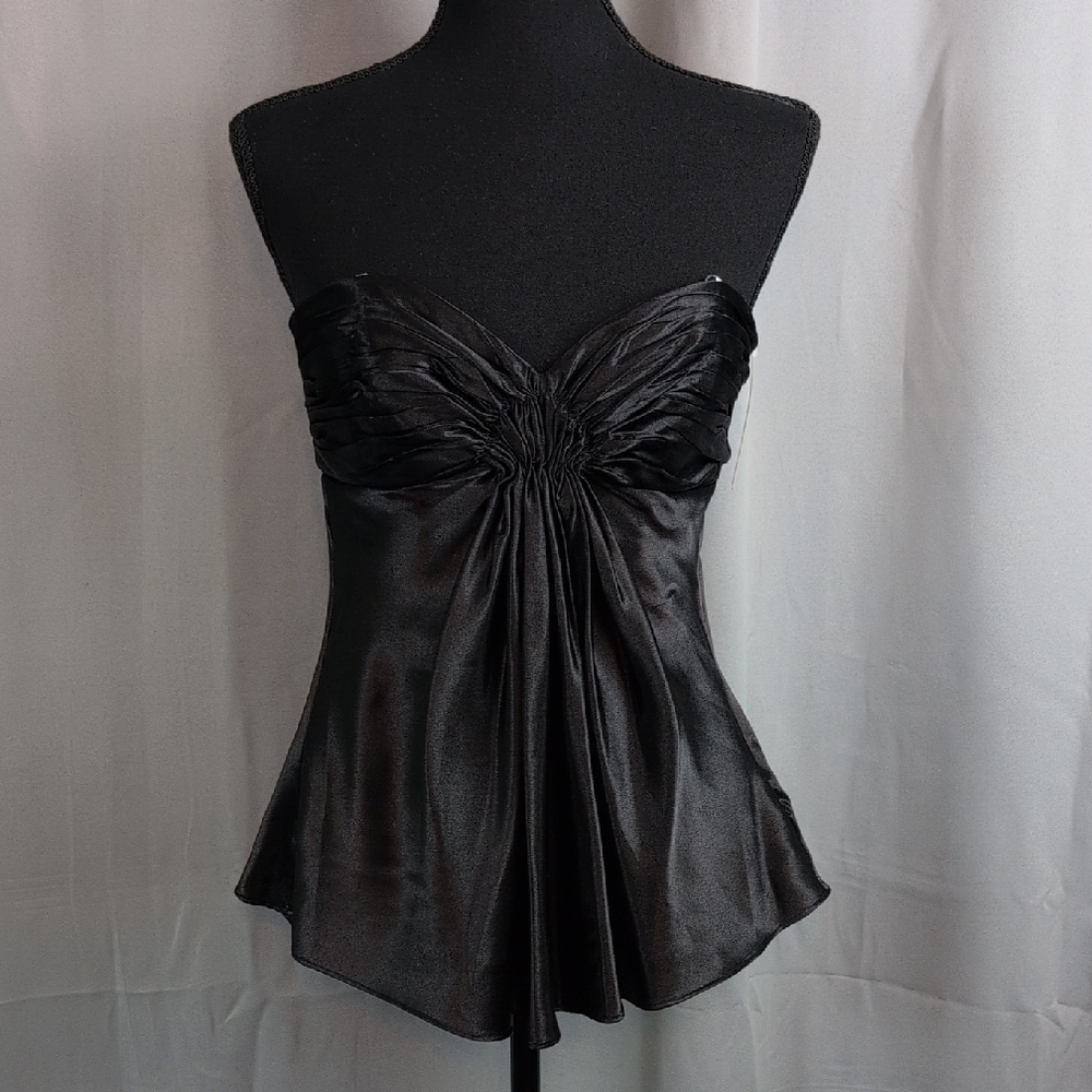 Shelli Segal Black Satin Ruched Bustier/Peplum Top Attention-Grabbing New Size 2 - Picture 2 of 11